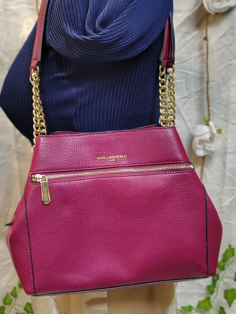 Karl Lagerfeld Women's Magenta Chain-Handle Tote